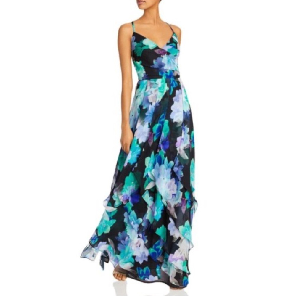 Aqua Black Blue Green Floral Maxi Size 16